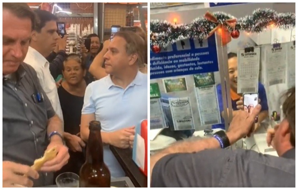 Presidente come pastel e faz uma aposta durante passagem rápida pela capital sul-mato-grossense (Foto: Redes sociais)