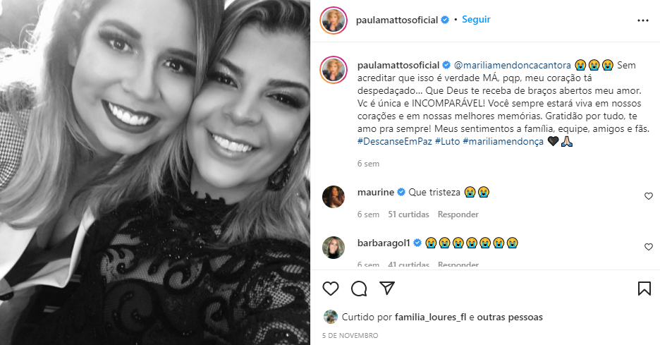 publicacao de Paula Mattos com Marilia Mendonca