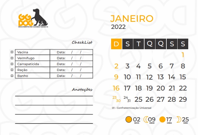 Mês de janeiro contido nos calendários (Foto: Reprodução)